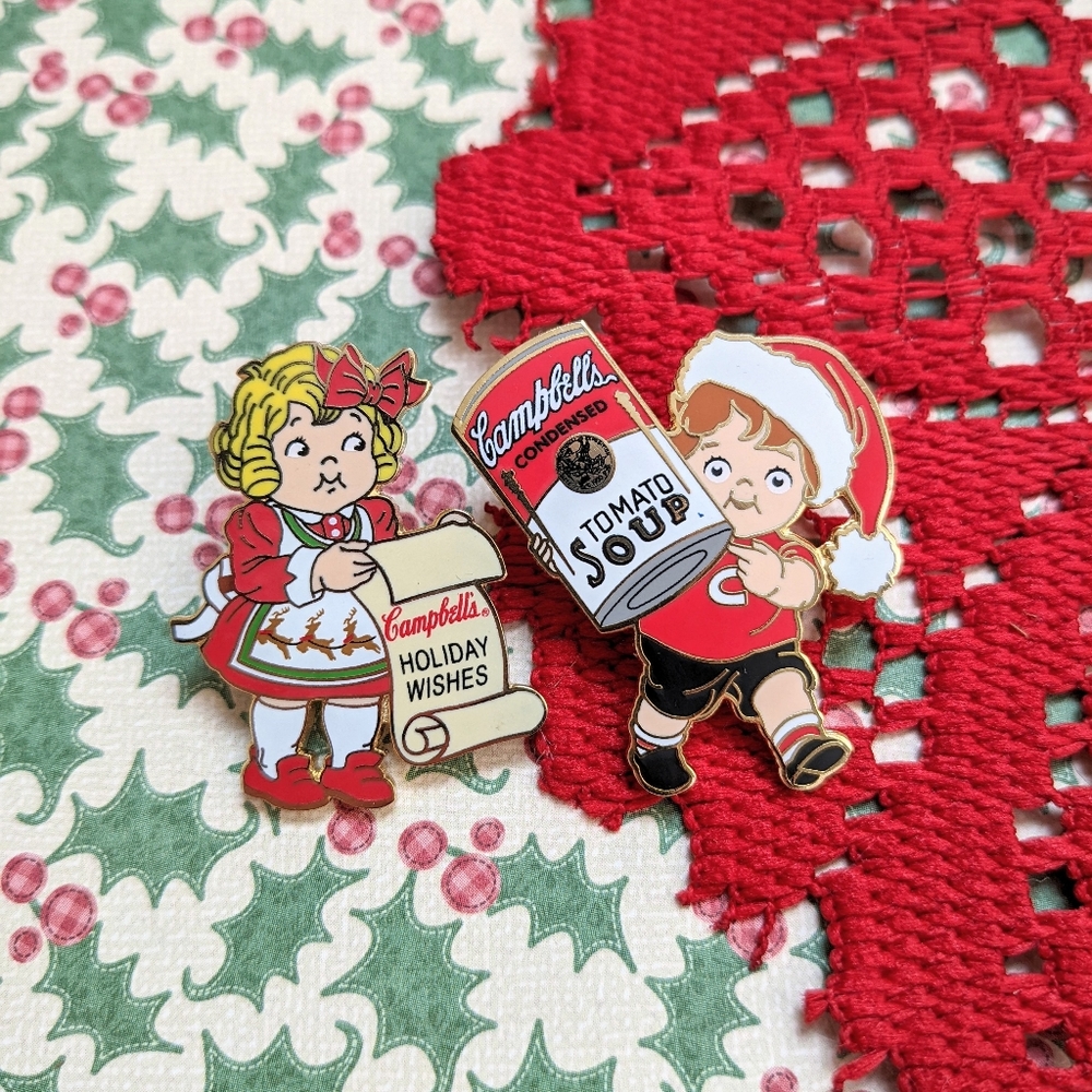 2 Campbell's Kids Christmas Enamel Pins